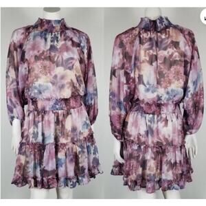 BTFL-life Anthropologie Purple Floral Blouson Dress sz M
